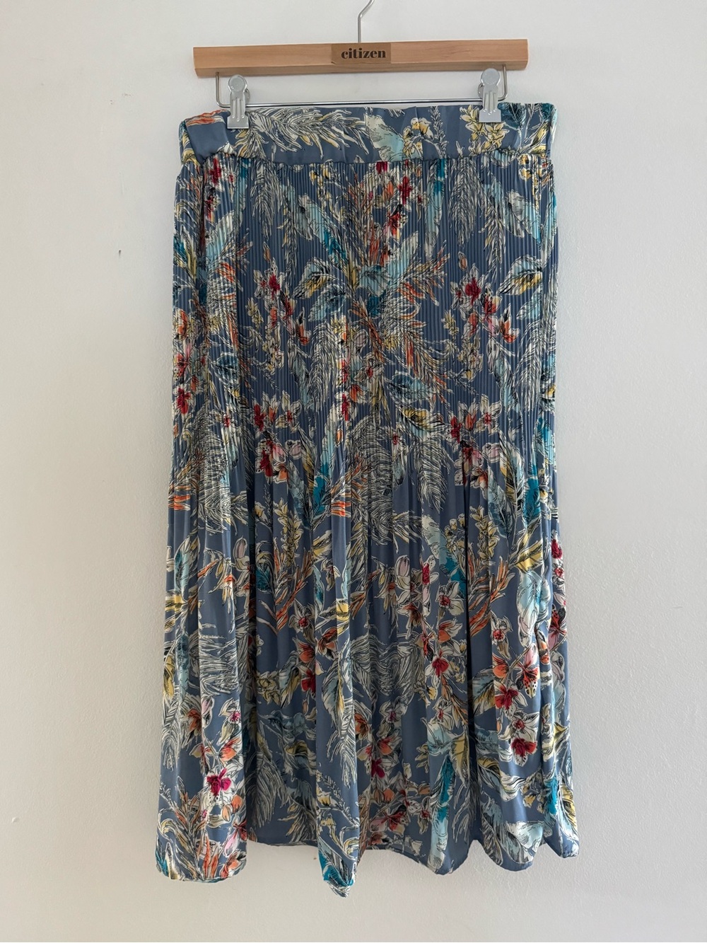 Pleated Retro Print Midi Skirt